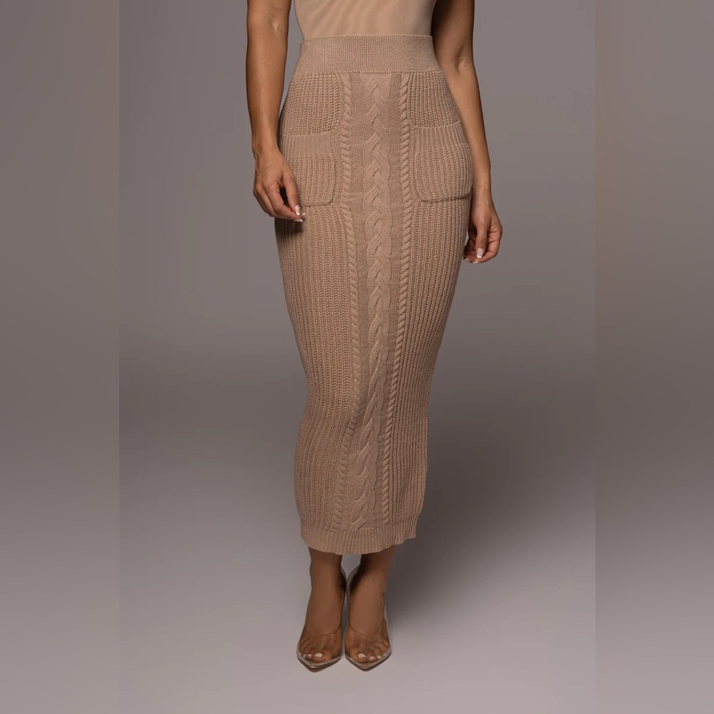 JLUXLABEL Tan Missy Cable Sweater Midi Skirt